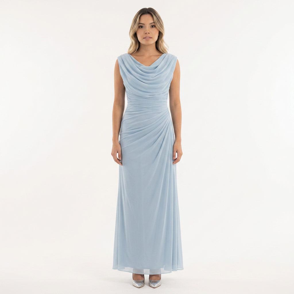 Vestido Largo Cuello Drapeado