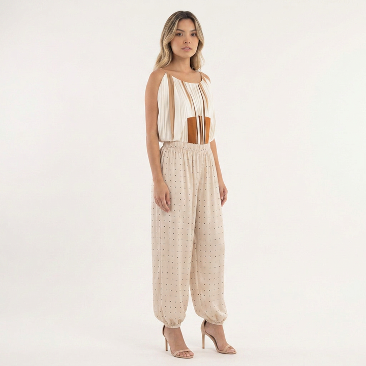 Pantalón Satinado Lantern Lunares Cintura Alta