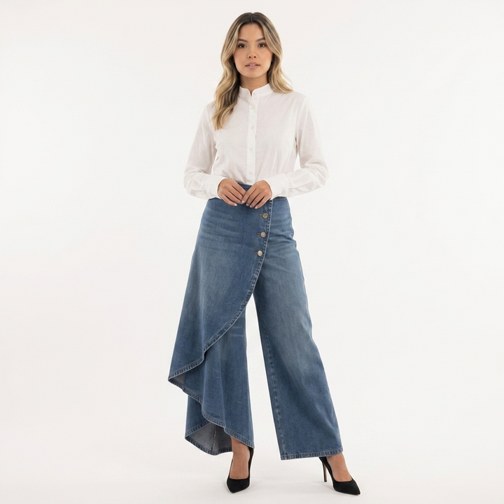 Pantalón Vaquero Ancho Tiro Alto Mujer