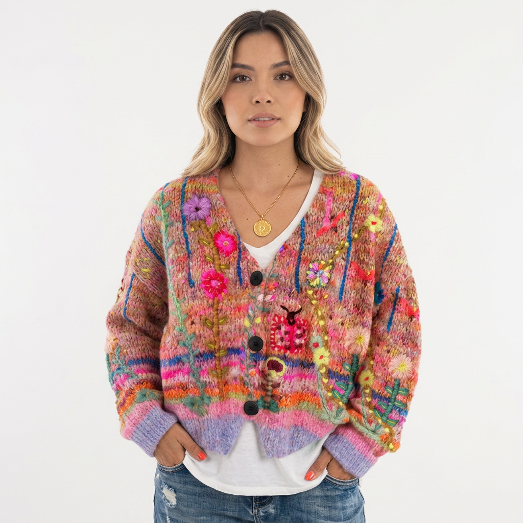 Cárdigan Bordado Floral Boho