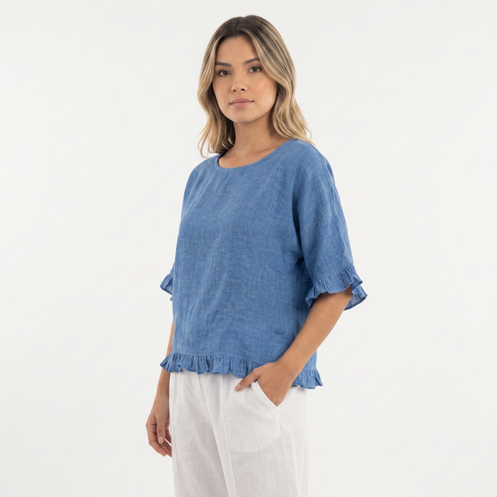 Blusa Lino Bajo Deshilachado