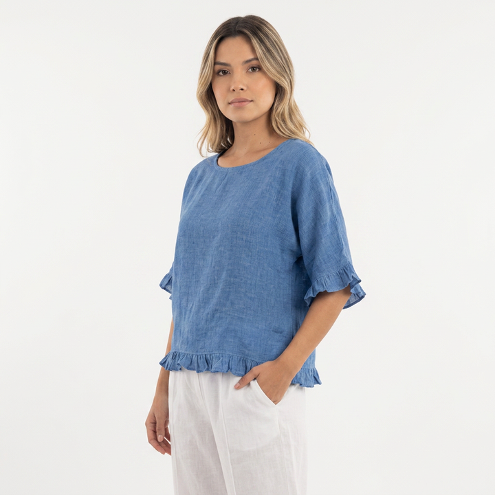 Blusa Lino Bajo Deshilachado