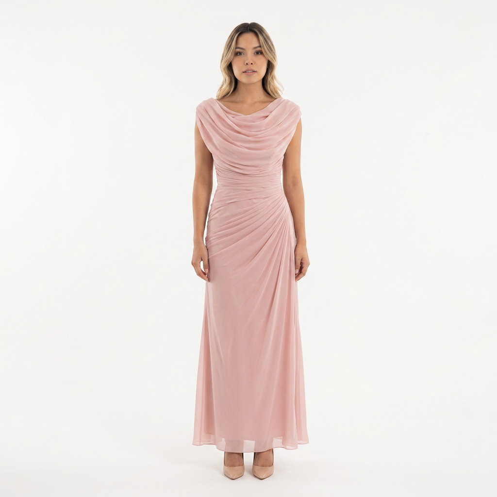 Vestido Largo Cuello Drapeado