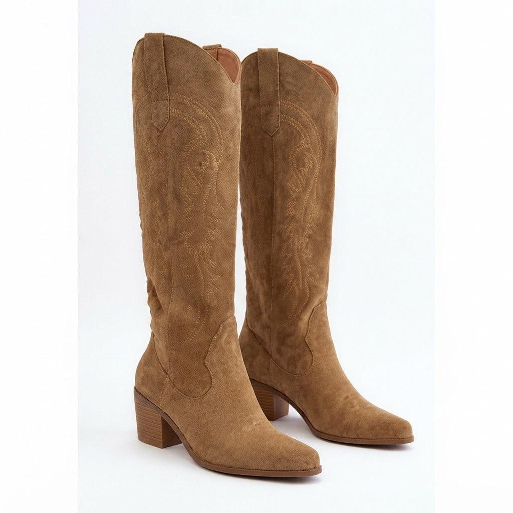 Botas Cowboy Altas Mujer de Ante Bordadas