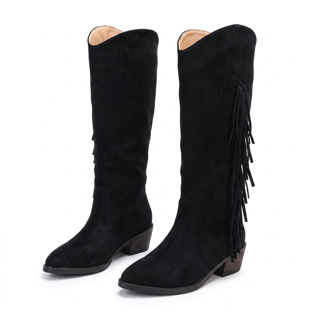Botas Ante Flecos Tacón Grueso