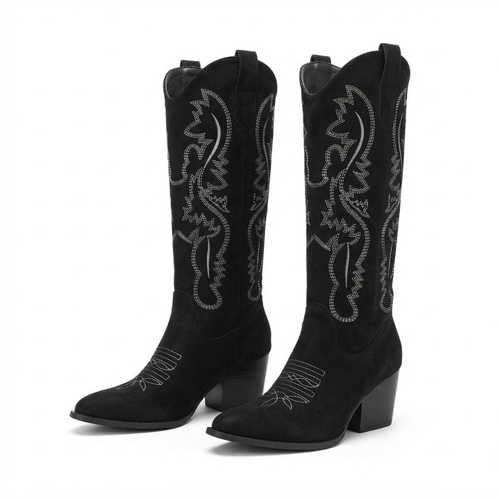 Botas Cowboy Altas Mujer de Ante Bordadas