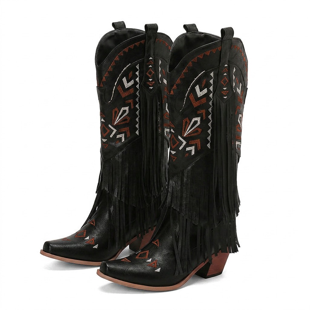 Botas Cowboy Borlas Tacón Alto