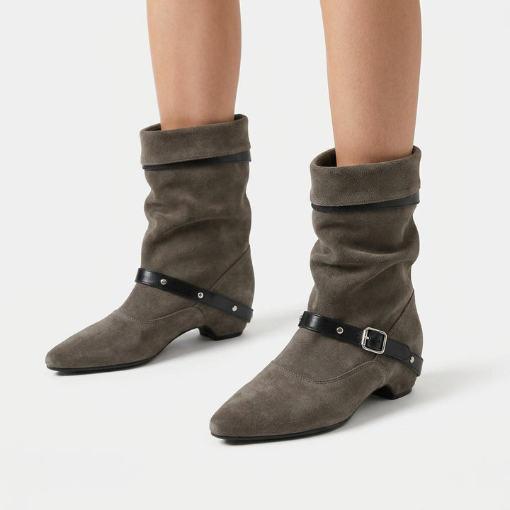Botas Ante Hebilla Remaches Retro