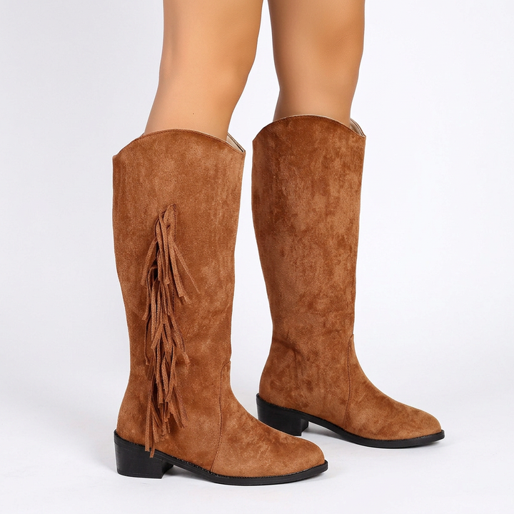Botas Ante Flecos Tacón Grueso