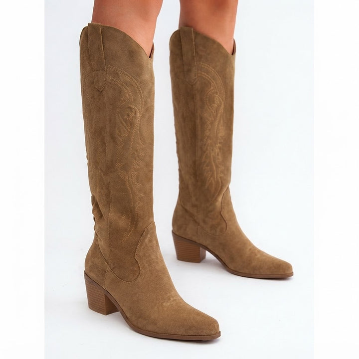 Botas Cowboy Altas Mujer de Ante Bordadas