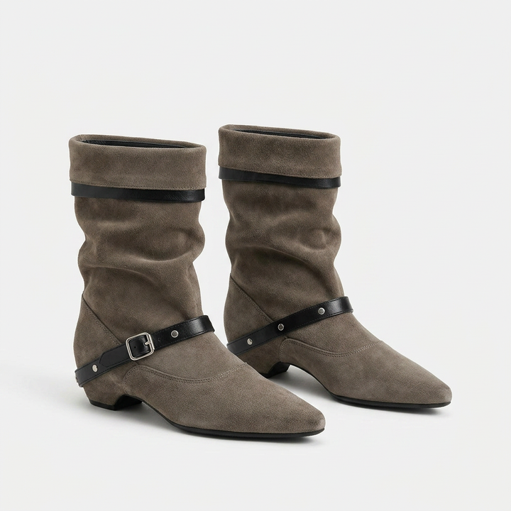 Botas Ante Hebilla Remaches Retro