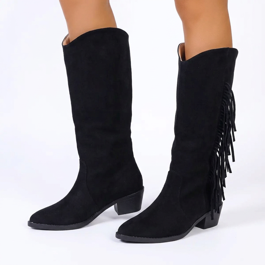 Botas Ante Flecos Tacón Grueso