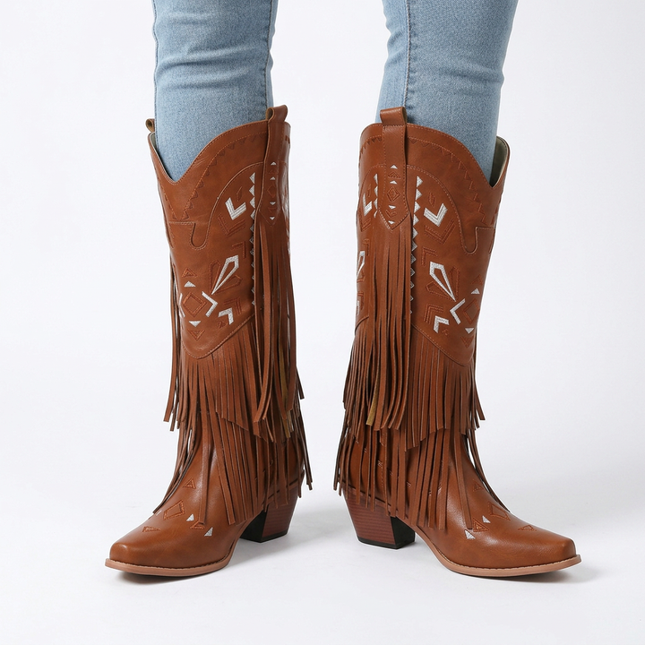 Botas Cowboy Borlas Tacón Alto