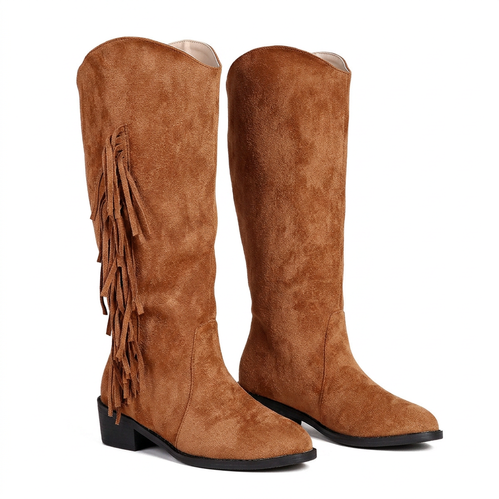 Botas Ante Flecos Tacón Grueso