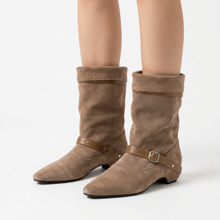 Botas Ante Hebilla Remaches Retro