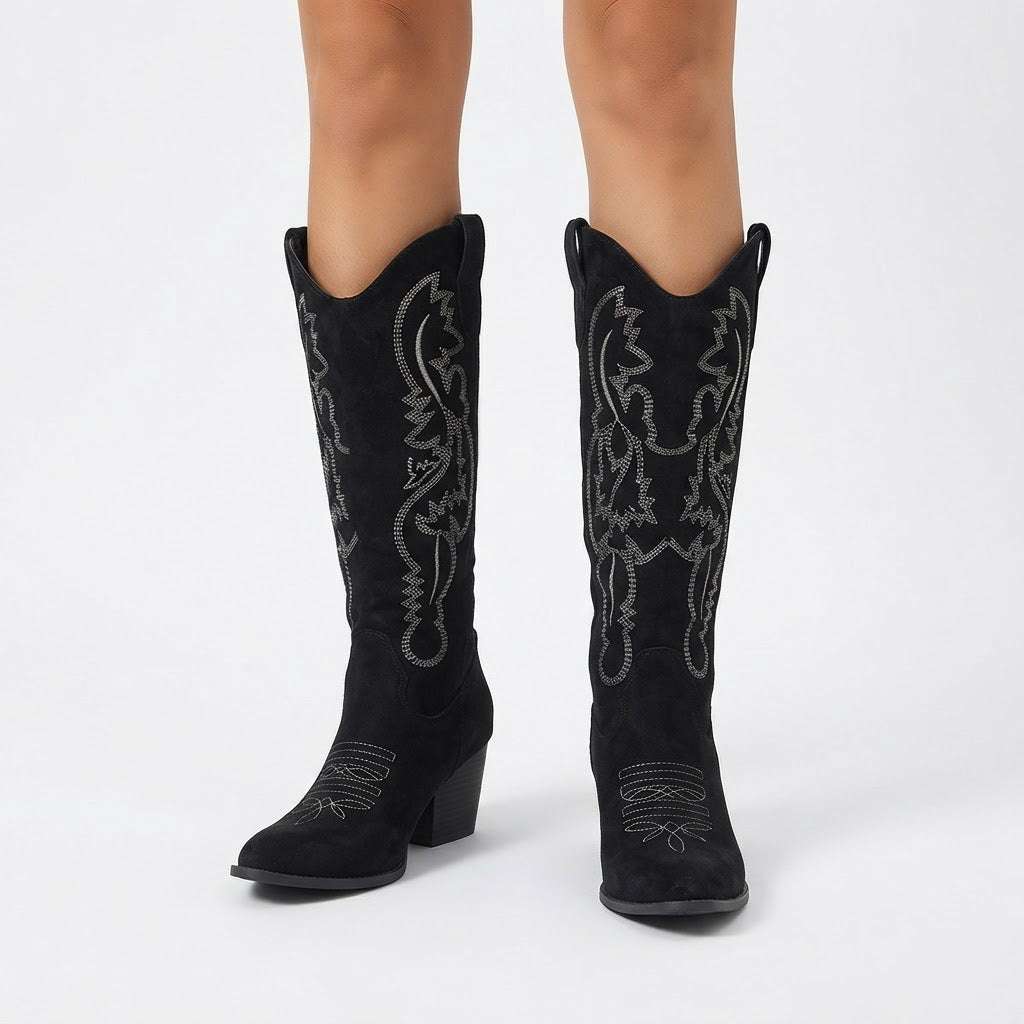 Botas Cowboy Altas Mujer de Ante Bordadas