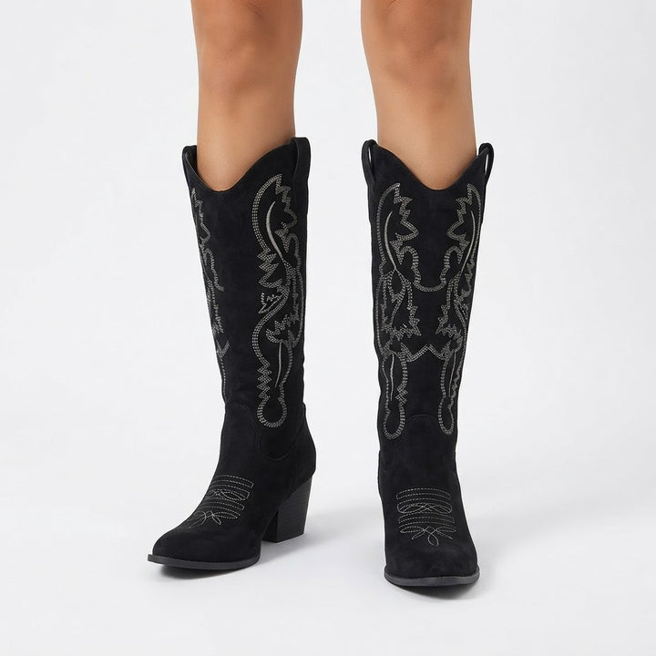 Botas Cowboy Altas Mujer de Ante Bordadas