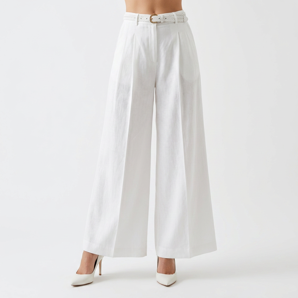 Pantalón Lino Palazzo Cintura Alta