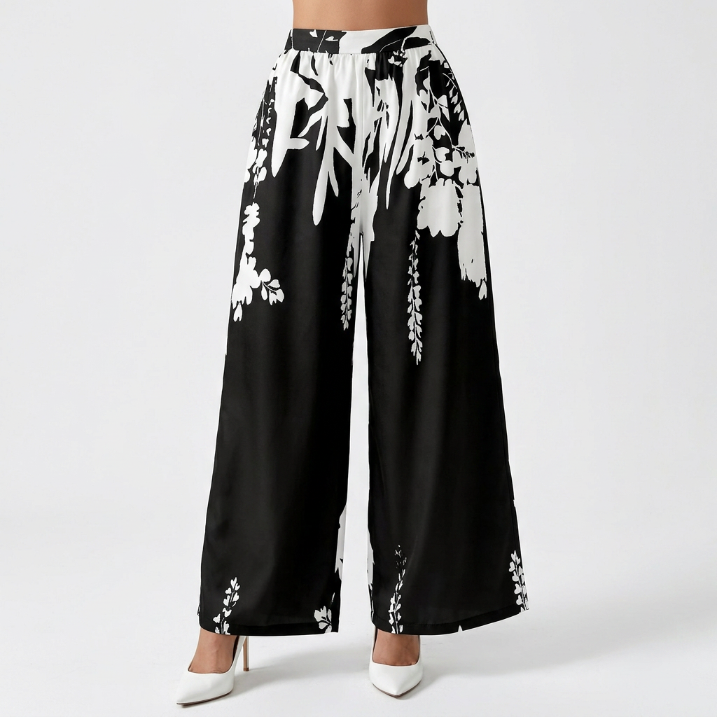 Pantalón Palazzo Floral Botánico Cintura Alta