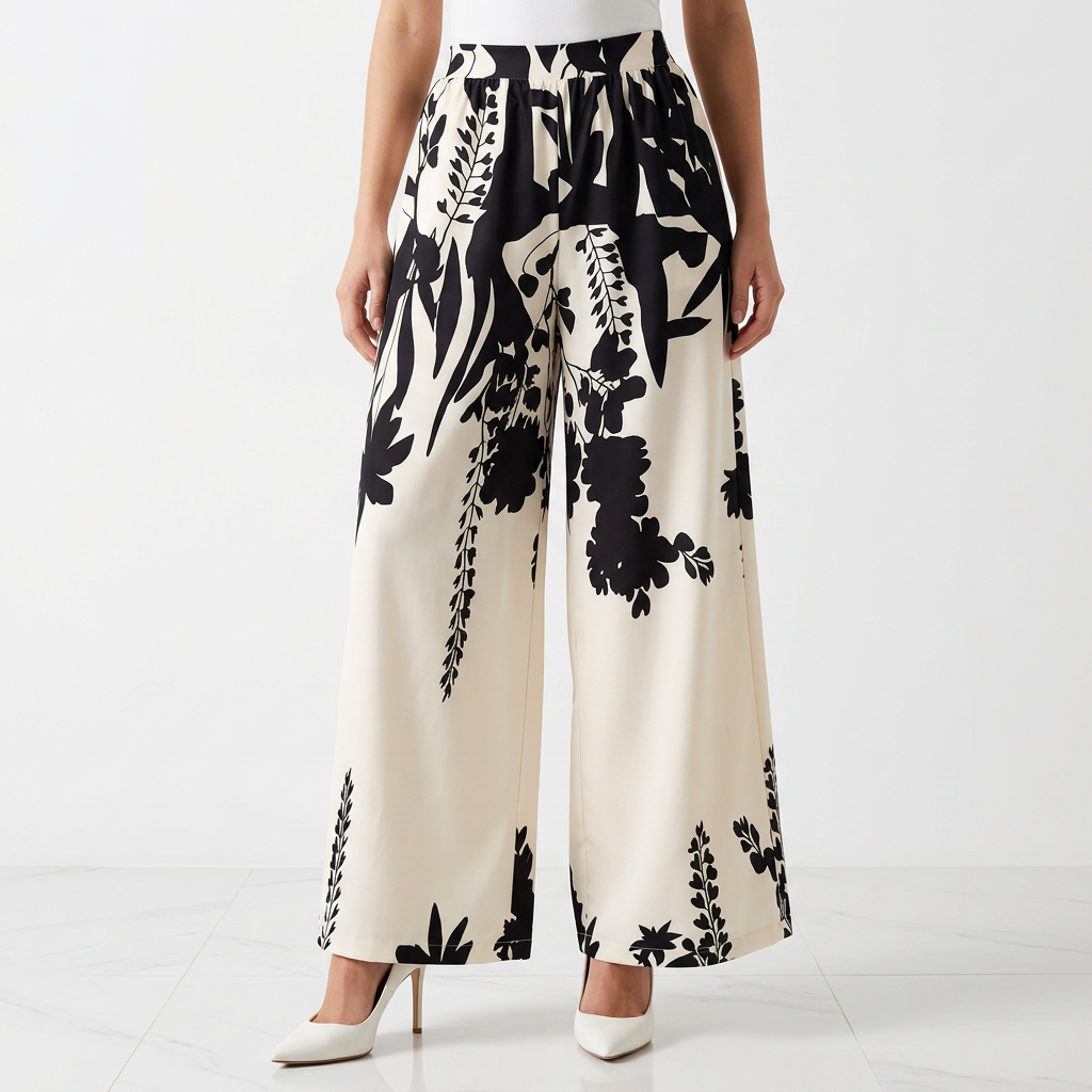 Pantalón Palazzo Floral Botánico Cintura Alta