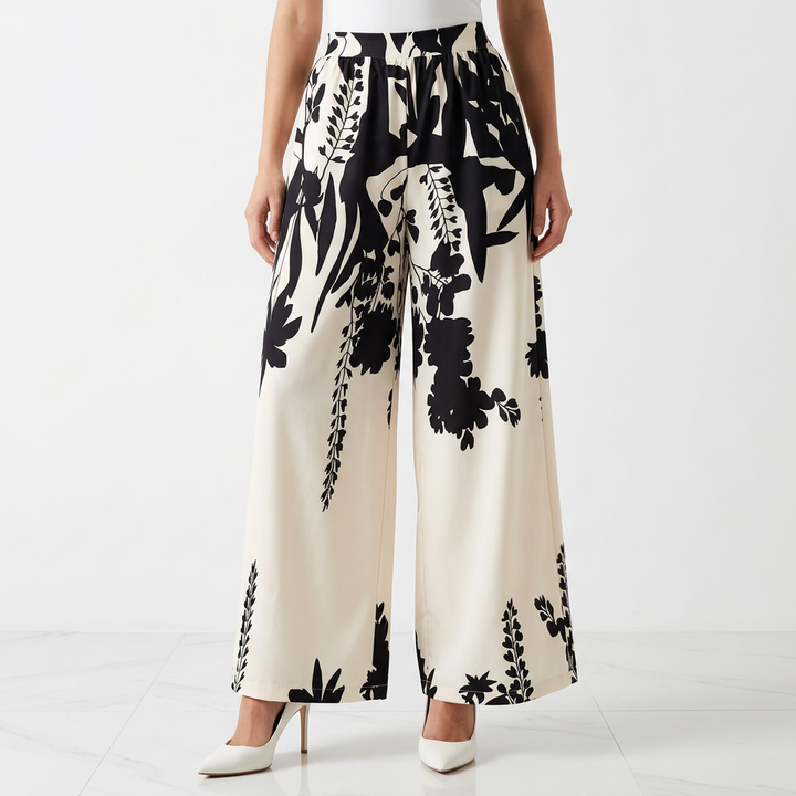 Pantalón Palazzo Floral Botánico Cintura Alta