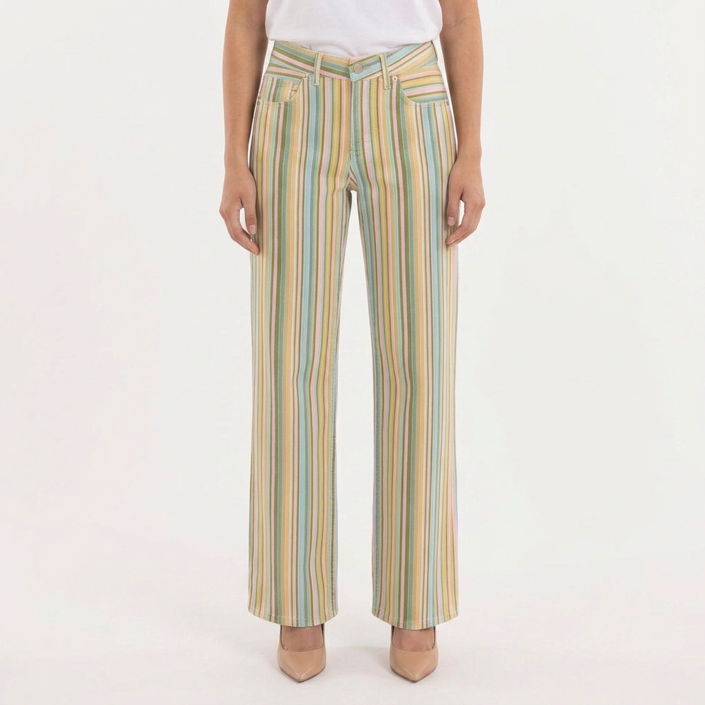 Pantalón Rayas Multicolor Corte Recto