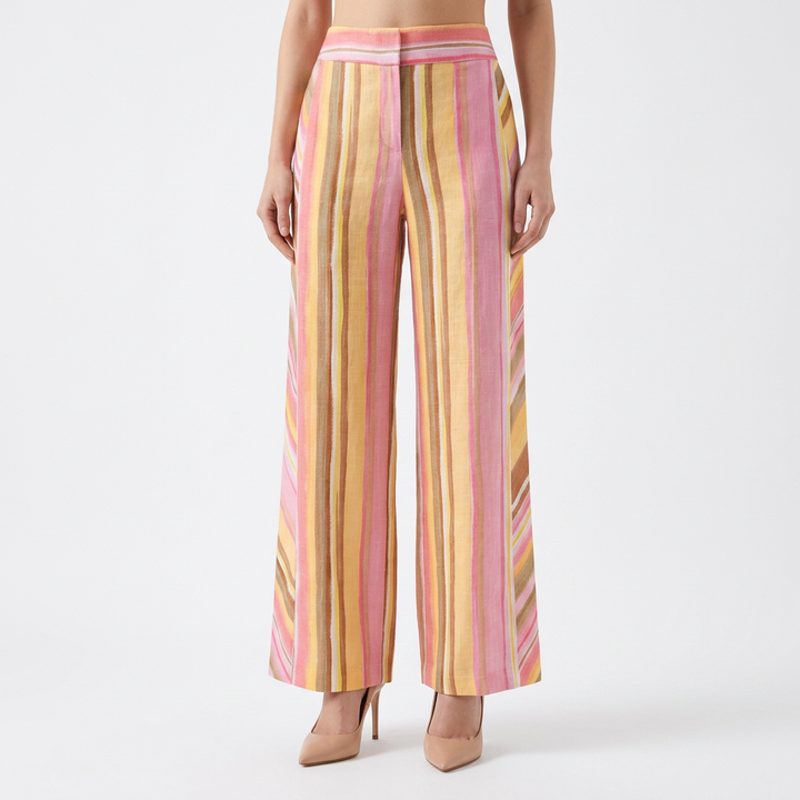 Pantalón Rayas Multicolor Pierna Ancha