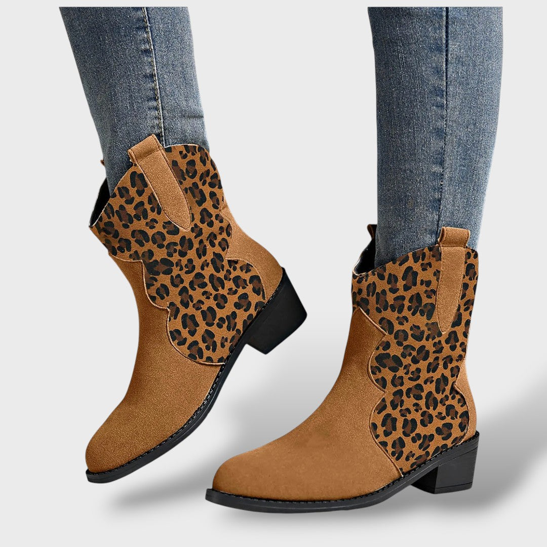 Botas Cowboy Mujer Leopardo Punta Fina Ante