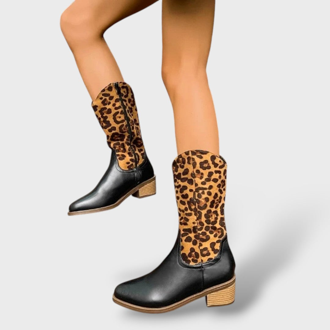 Botas Cowboy Mujer Tacón Alto Plataforma Leopardo