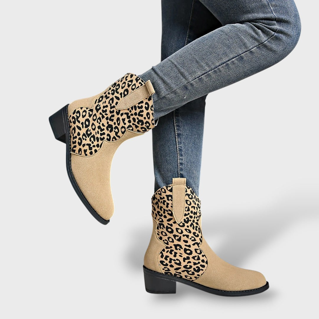 Botas Cowboy Mujer Leopardo Punta Fina Ante