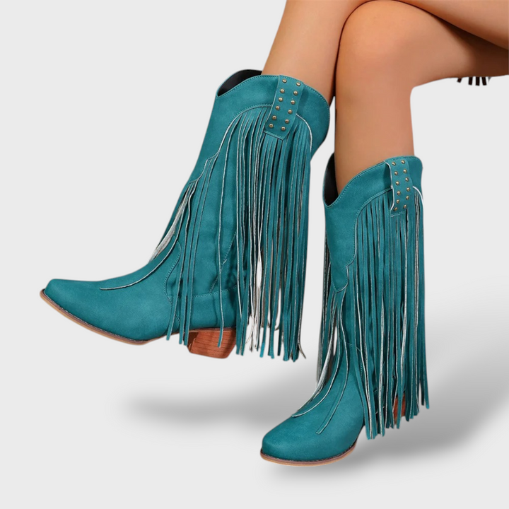 Botas Cowboy Mujer Vintage con Flecos