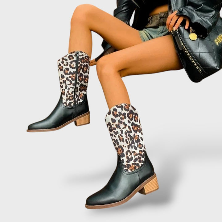 Botas Cowboy Mujer Tacón Alto Plataforma Leopardo