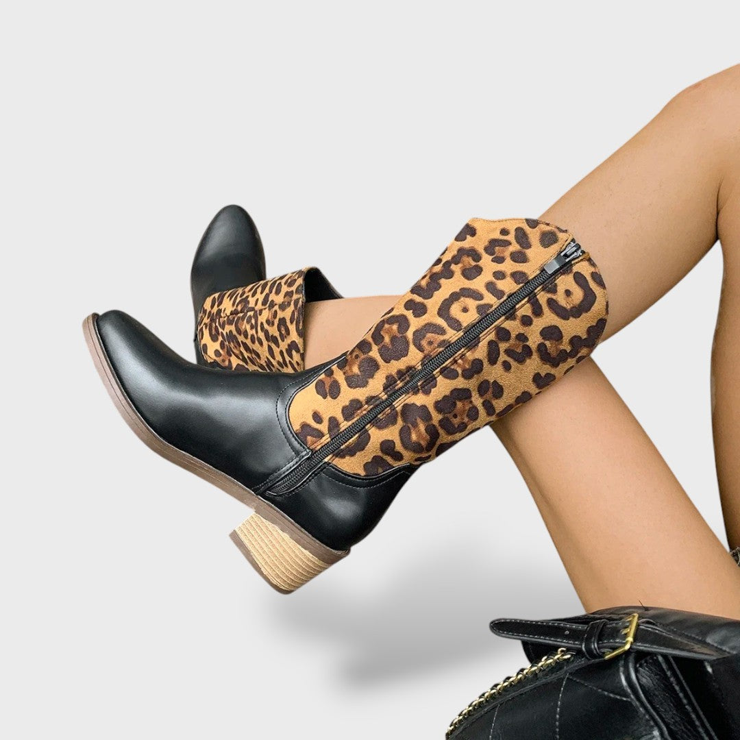 Botas Cowboy Mujer Tacón Alto Plataforma Leopardo