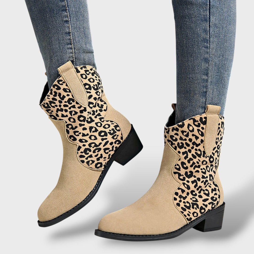 Botas Cowboy Mujer Leopardo Punta Fina Ante