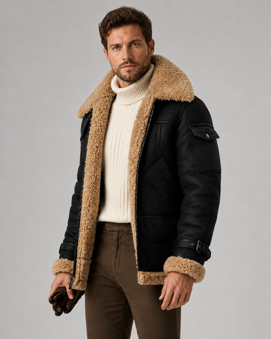 Chaqueta aviador efecto piel premium