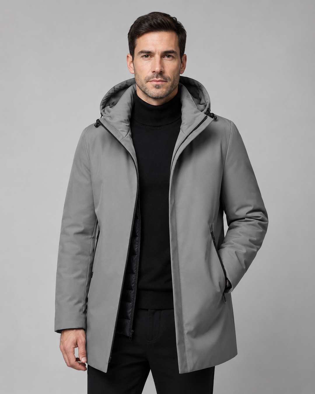 Parka masculina acolchada con capucha