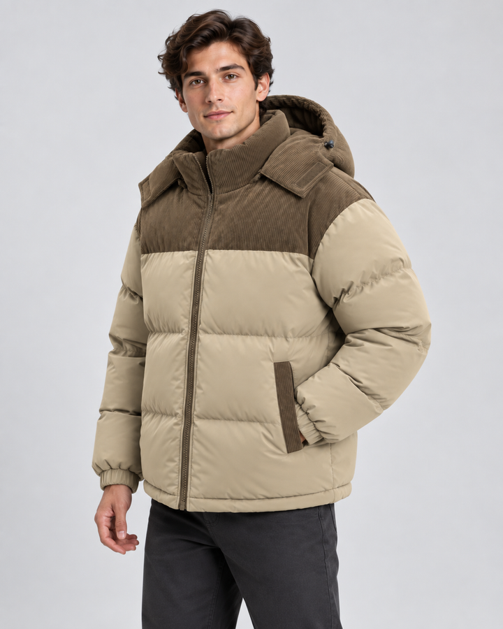 Chaqueta Acolchada Hombre Capucha Pana