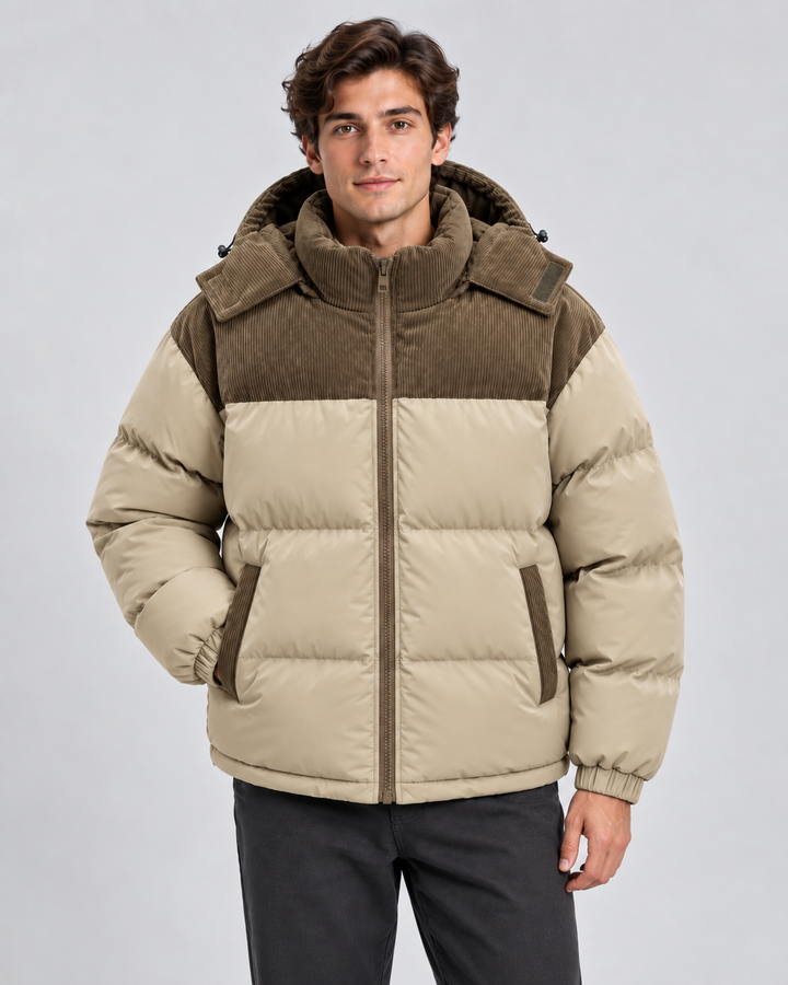 Chaqueta Acolchada Hombre Capucha Pana