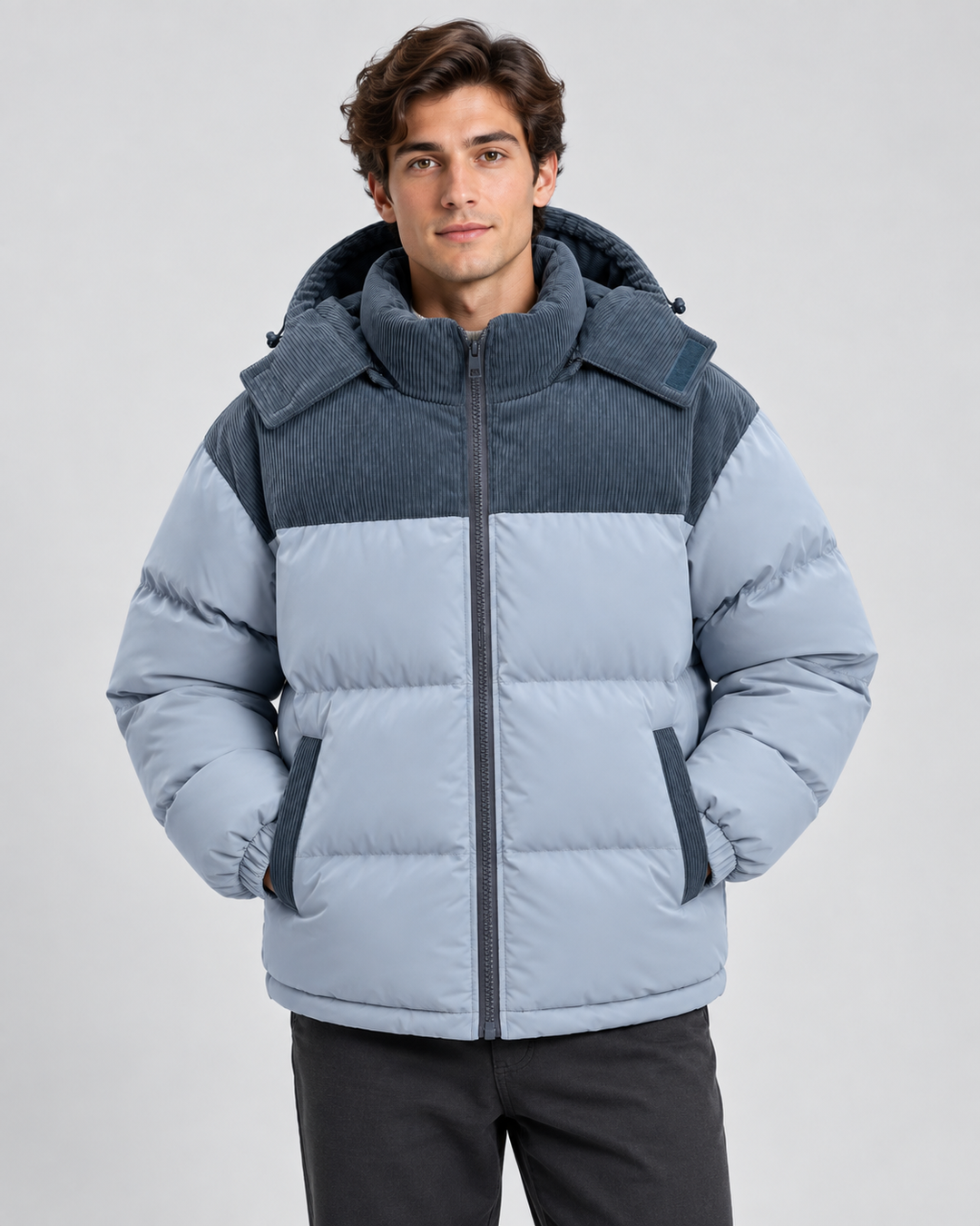 Chaqueta Acolchada Hombre Capucha Pana