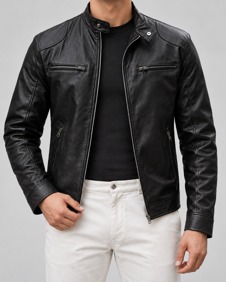 Chaqueta Cafe Racer Efecto Piel Hombre