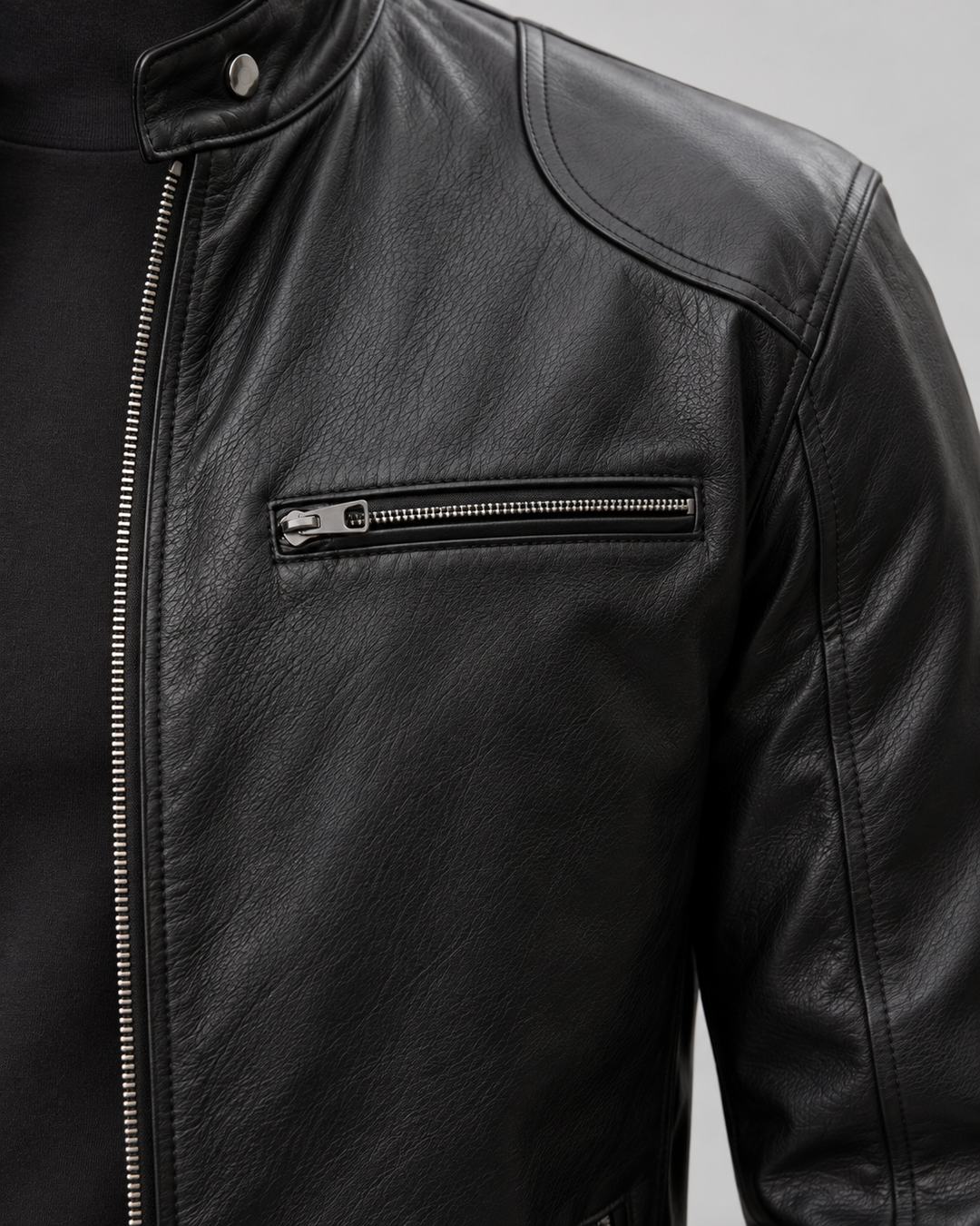Chaqueta Cafe Racer Efecto Piel Hombre
