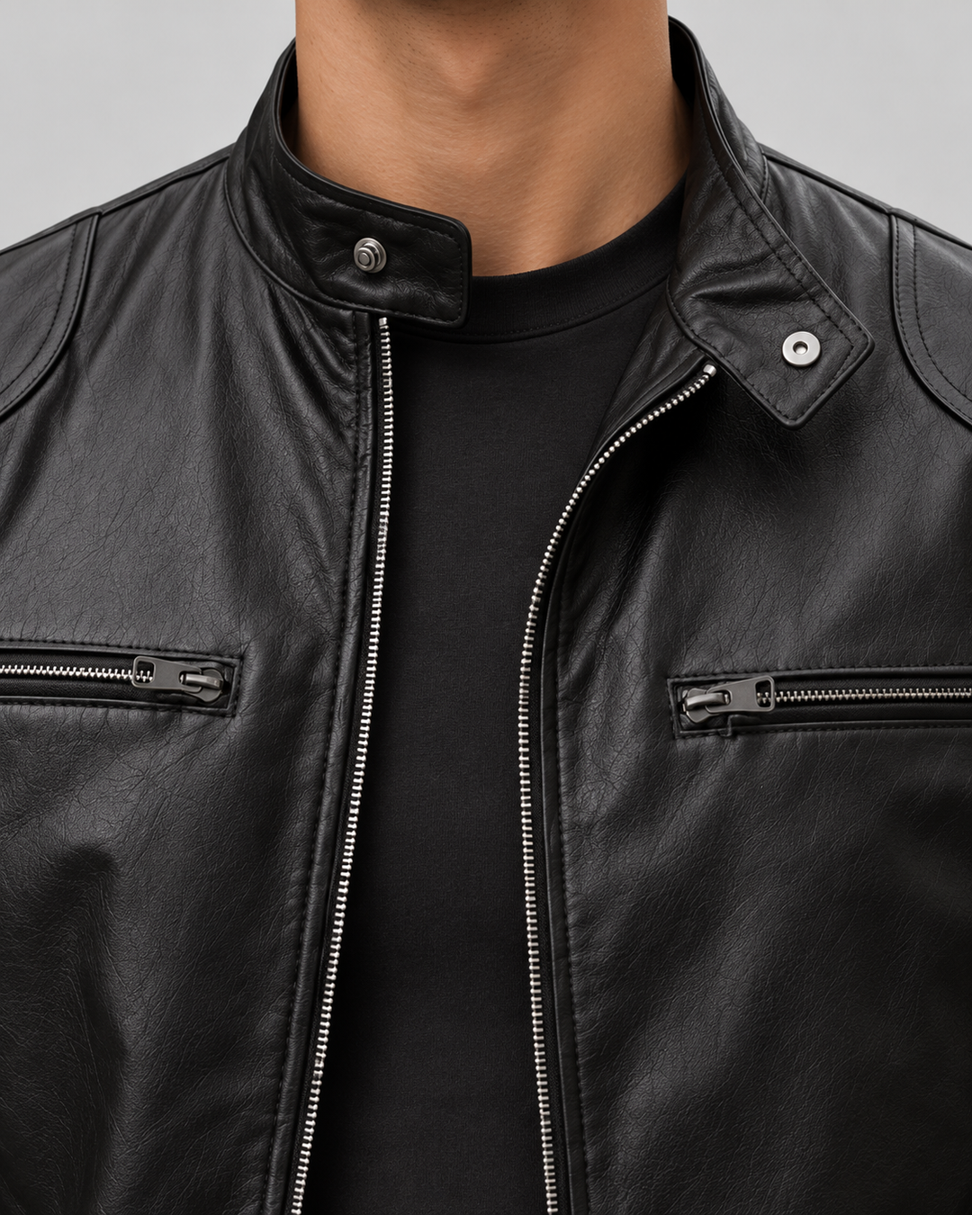 Chaqueta Cafe Racer Efecto Piel Hombre