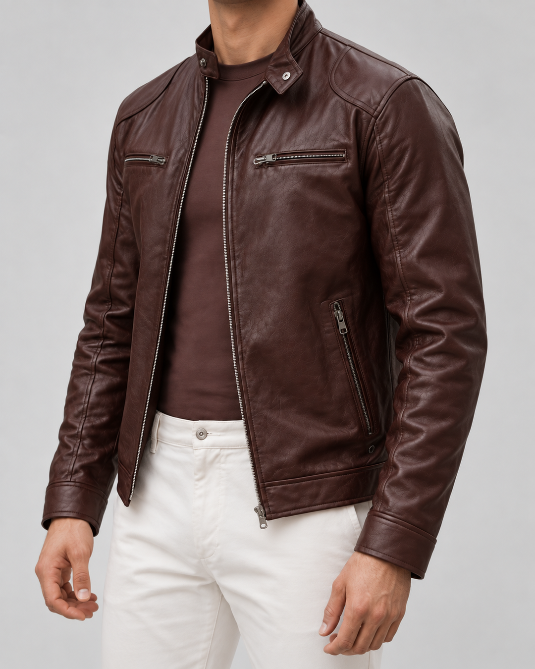 Chaqueta Cafe Racer Efecto Piel Hombre