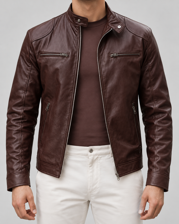 Chaqueta Cafe Racer Efecto Piel Hombre