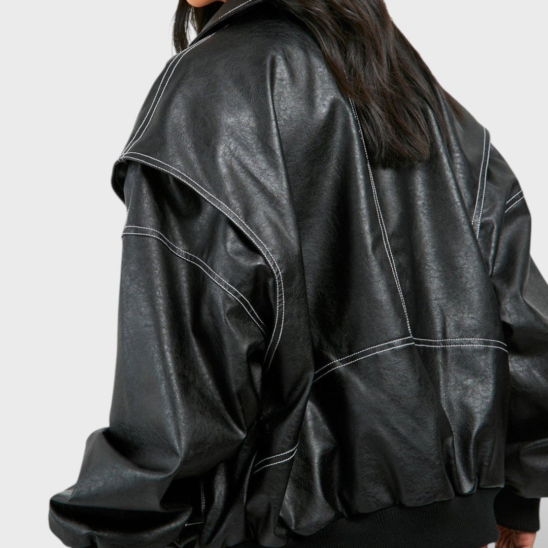 Bomber de Cuero Mujer Estilo Retro