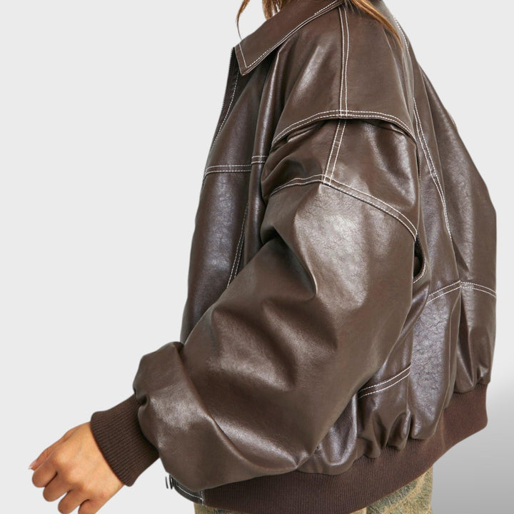 Bomber de Cuero Mujer Estilo Retro