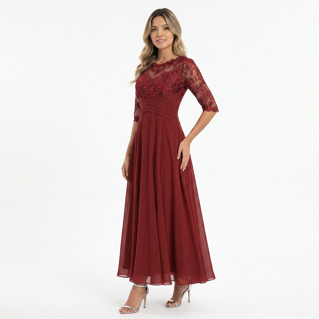 Vestido Encaje - RojoOscuro - CorpoTodo