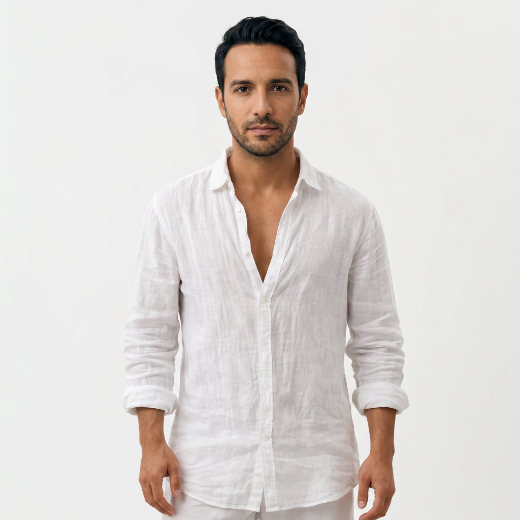 Camisa Lino Abierto - Blanco - Frente