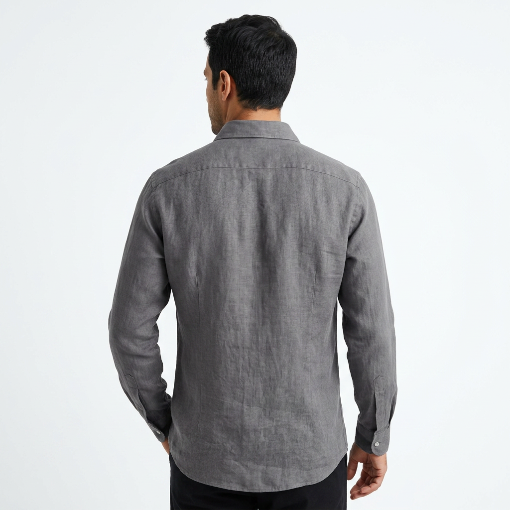 Camisa Lino Abierto - Gris - Costas