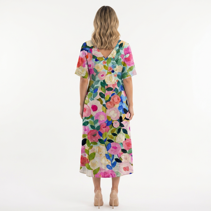 Vestido Escote V - Floral1 - Costas